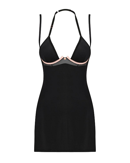 Сорочка Obsessive Selinne chemise & thong M/L Black, стрінги, подвійні бретелі Sex Aura Київ - фото 3