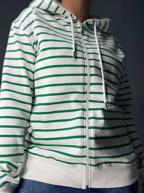 Толстовка женская Pepper&mint 24-01 в полоску на молнии с капюшоном зеленая, зеленый, one size Киев - изображение 5