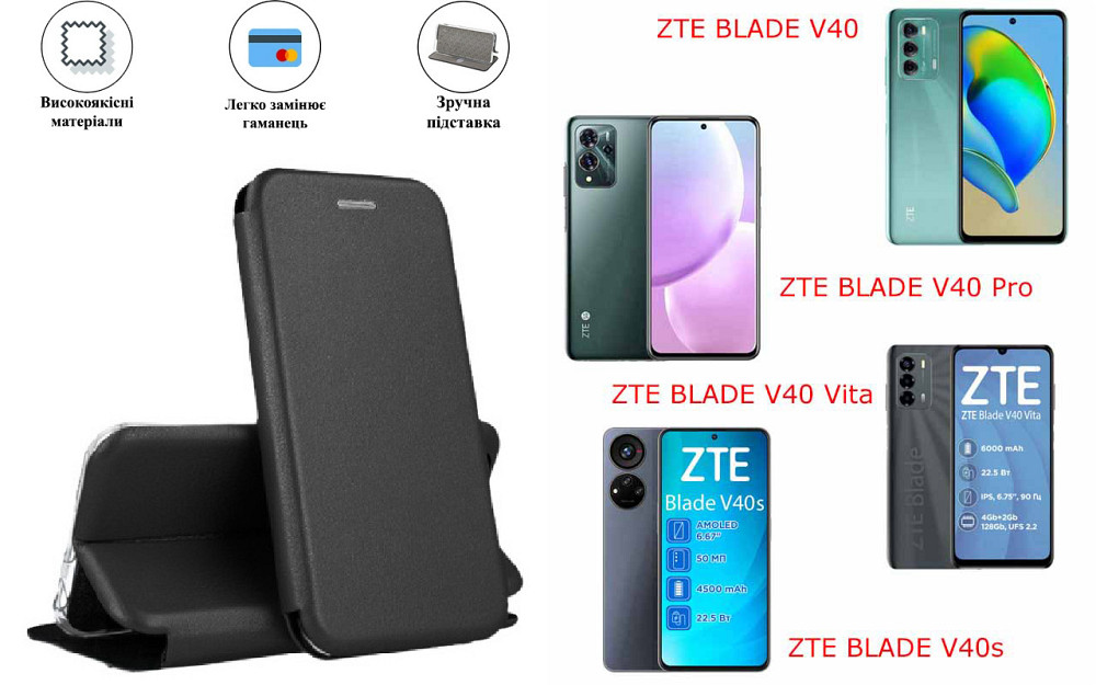 Чехол-книжка с силиконом для ZTE BLADE V40, V40 Pro, V40 Vita, V40s, черный Киев - изображение 1