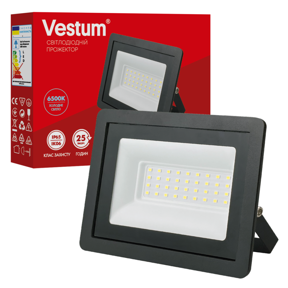 Світлодіодний прожектор LED Vestum 30W  6500K 180-260V IP65 1-VS-3015 Київ - фото 1