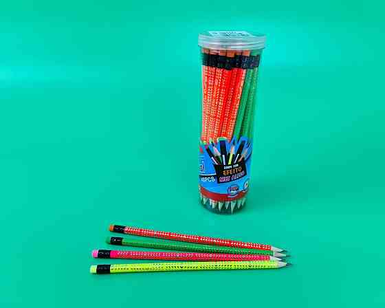 Олівець графітний з ластиком НВ №HW-018+031 неоновий трикутний корпус в банку 48 штук Харків