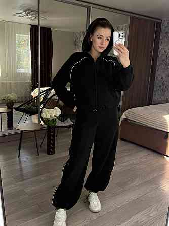Женский теплый прогулочный костюм двойка с дабл флиса полар Черный, 42/44 Одесса