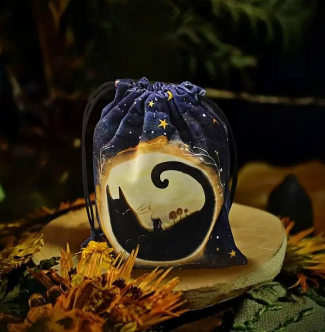 Мешочек с черным котом для рун, Таро, камней и магических атрибутов – 18×15 см Киев - изображение 2