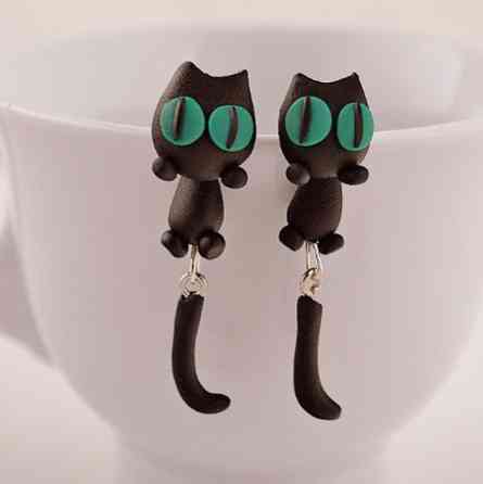 Серьги с котами с зелеными глазами