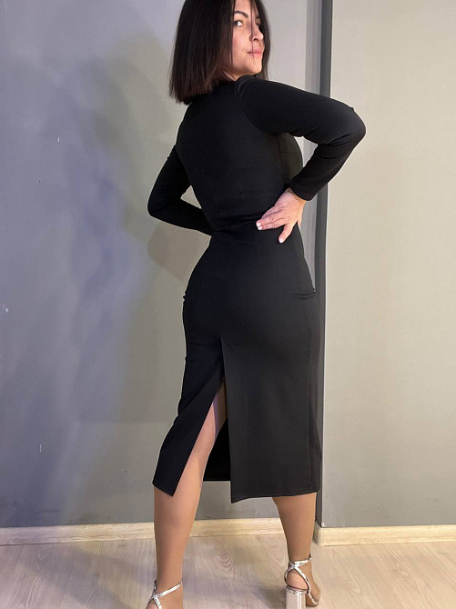 Сукня жіноча Azuri 6583 з довгим рукавом та драпіруванням на талії розрізом позаду стрейчева міді чо Одеса - фото 2