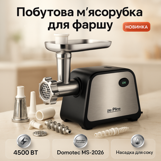 М'ясорубка система реверсу, Електром'ясорубка з насадками для овочів М'з решіткою для фаршу ZK-54 Львів