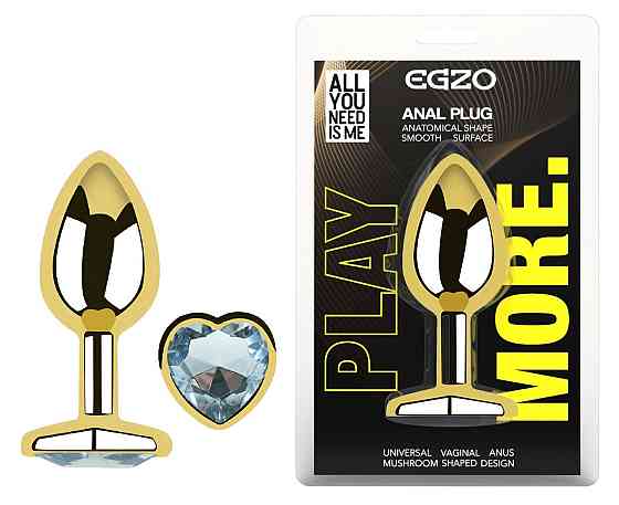 Анальна пробка з кристалом EGZO - Gold Heart Plug Clear size S Sex Aura Київ