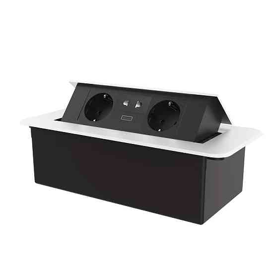 Меблева розетка потрійна LIVOLO біла, вбудована у стільницю, з USB 10 Вт, універсальною розеткою 2-в-1, висувна, з заземленням, плавне відкриття, алюм Коломыя