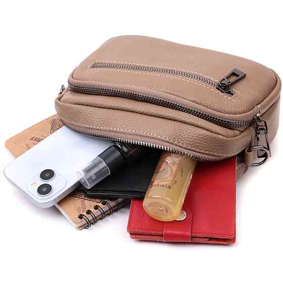 Практичная женская сумка с накладным карманом из натуральной кожи Vintage 22638 Бежевая Киев