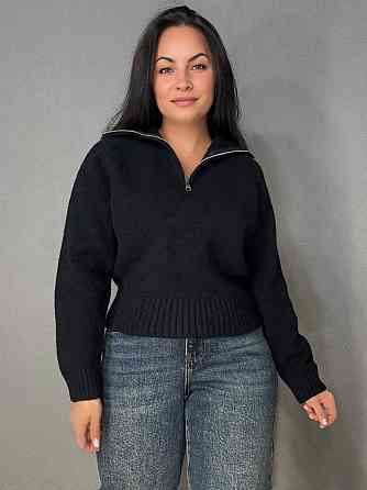 Светр жіночий A-N 1780 з коміром на блискавці оверсайз one size, чорний, one size Київ