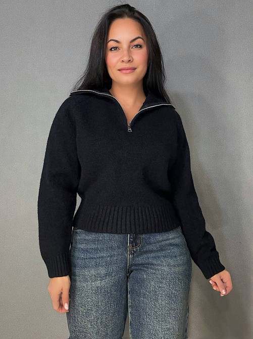Светр жіночий A-N 1780 з коміром на блискавці оверсайз one size, чорний, one size Київ - фото 1
