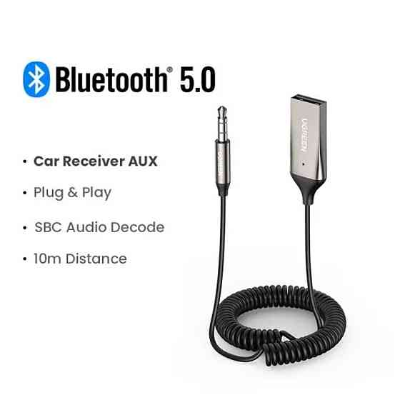 Bluetooth-ресивер UGREEN CM309 Bluetooth Car Receiver Aux with Mic (Space Gray)(UGR-70601) Николаев