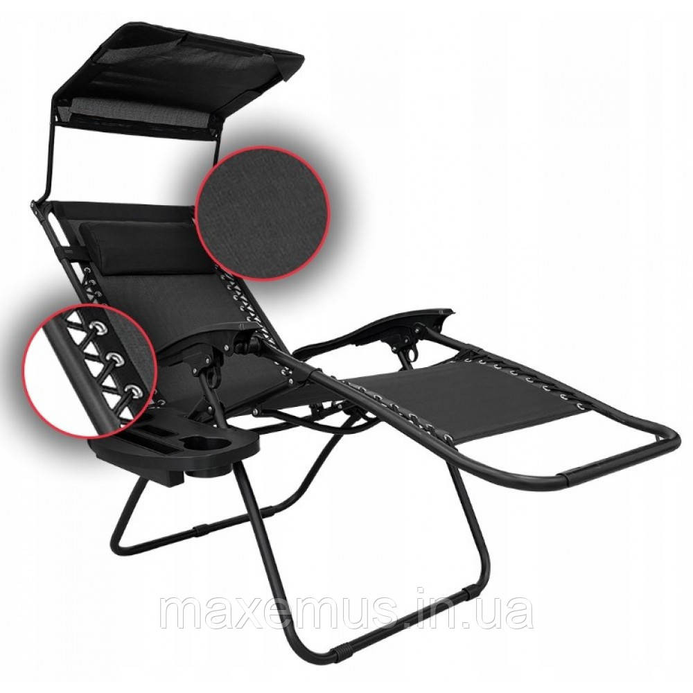 Шезлонг лежак раскладной с козырьком садовое кресло Bonro SP-167A для сада и дома отдыха на природе черный Мостиська - фото 4