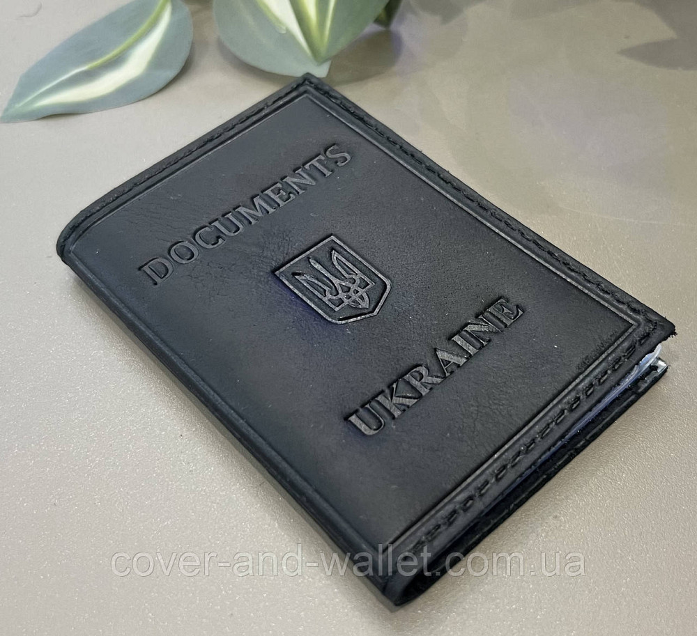 Чорна шкіряна обкладинка на ID паспорт та авто документи Puos Київ - фото 1