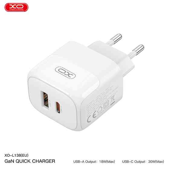 Мережевий зарядний пристрій XO L138 PD30W/QC18W 1USB-A+1USB-C + Type-c кабель білий Львів