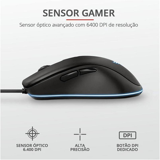 Игровая мышь Trust Gaming GXT 930 Jacx проводная, с RGB подсветкой, 6400 DPI, 6 кнопок черная геймер Киев - изображение 4