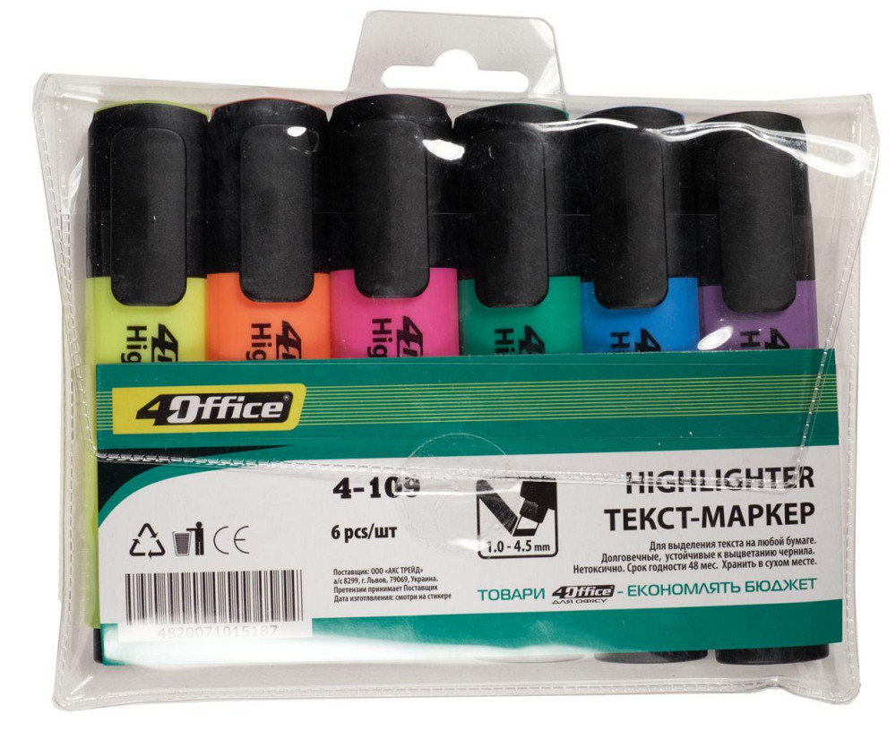 Набір маркерів текстових "4Office" 4-109-26/6 кол 1-5 мм, шт Київ - фото 1