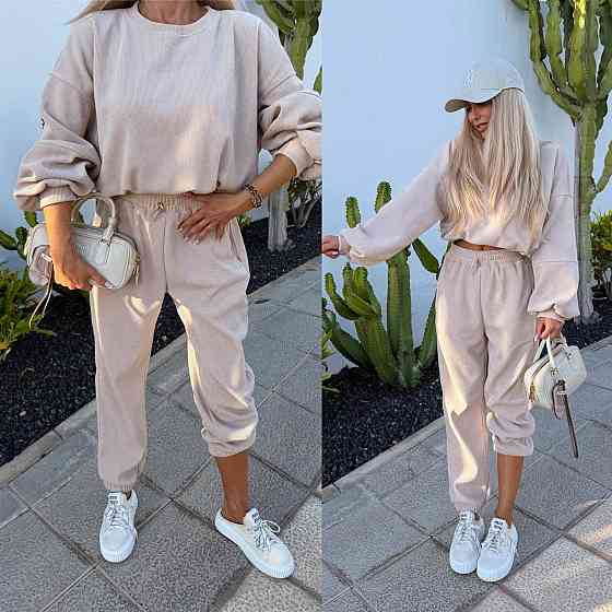 Женский стильный повседневный костюм двойка качественный турецкий вельвет Бежевый, 42/44 Одесса