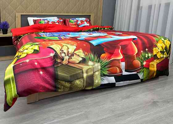 Комплект постільної білизни Фланель, Євро 200х220 з Різдвяним (Новорічним) принтом (88-201) Київ