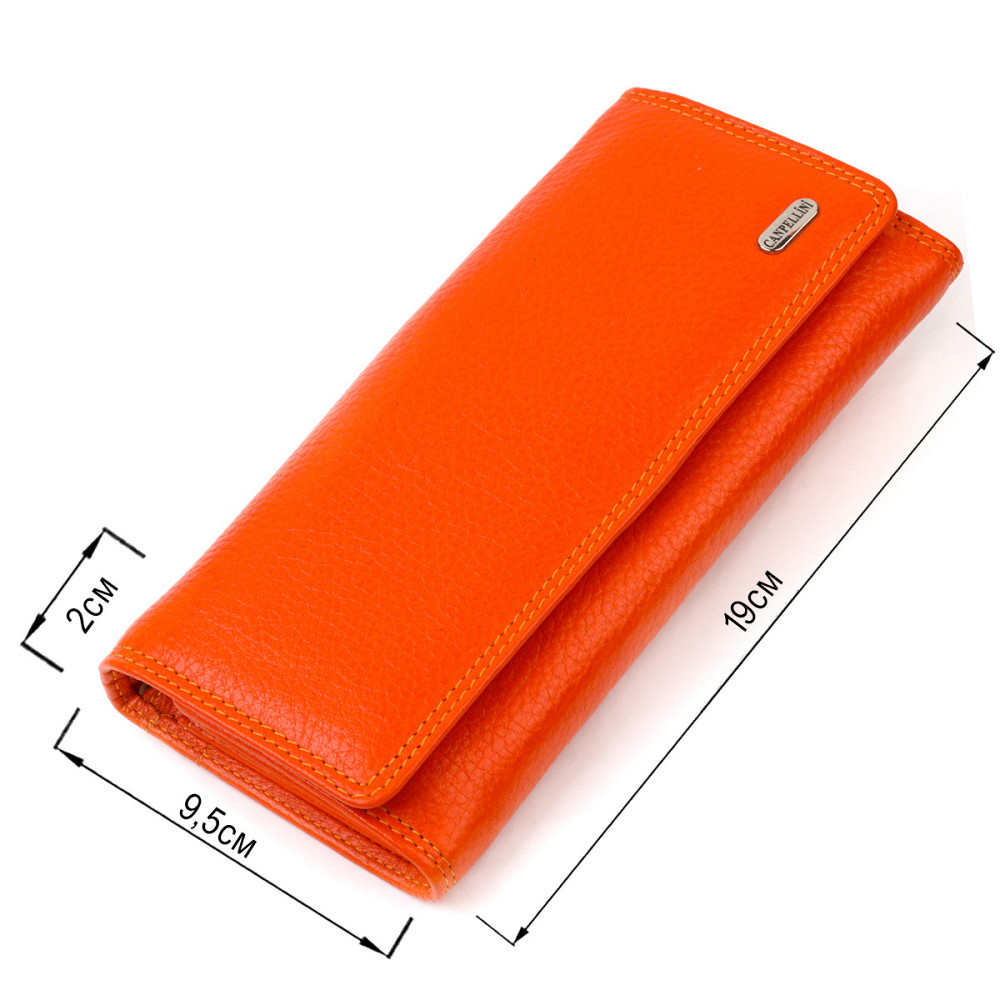 Яркий женский кошелек из натуральной зернистой кожи CANPELLINI 21706 Оранжевый Киев - изображение 3