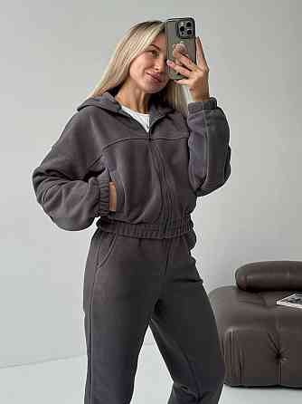 Женский повседневный теплый костюм на молнии с поларом флиса Графит, 46/48 Одесса