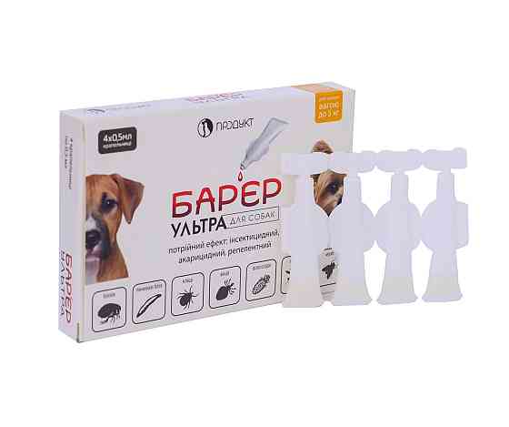 Барьер Ультра капли от блох и клещей для собак 1.5 - 5 кг (4 ампулы х 0.5 мл), Продукт Винница