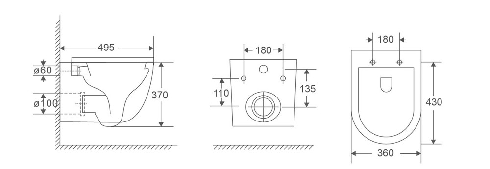 Унітаз підвісний Mixxus Premium Ellipse-0302-T3 495x360x370mm, система змиву Tornado 3.0 (MP6462) Київ - фото 5