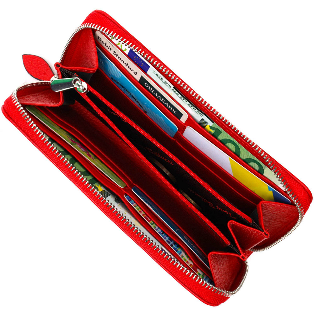 Яскраве жіноче портмоне на блискавці з натуральної шкіри Tony Bellucci 21972 Червоний Київ - фото 5