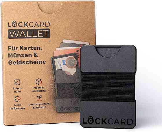 Тонкий гаманець LOCKCARD чорний, мінімалістичний кардхолдер на 15 карток, компактний гаманець для карток, банкнот і монет, PETG, Н Київ