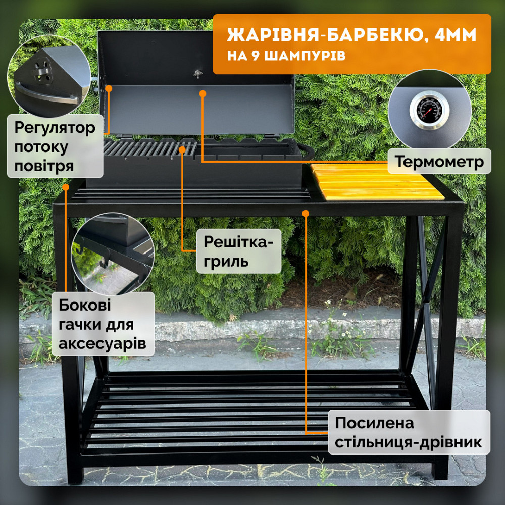 Мангал-барбекю Mzavod Тор на 9 шампуров 4мм в стиле LOFT Винница - изображение 8