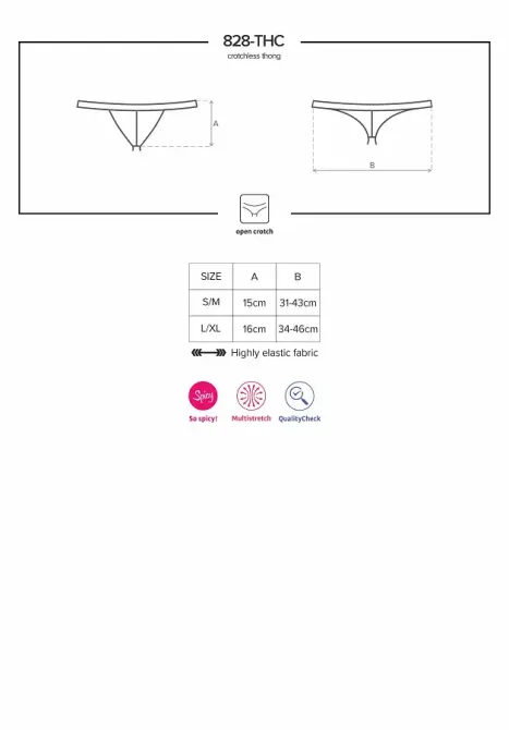 Мереживні танги з доступом Obsessive 828-THC-1 crotchless thong L/XL, чорні Львов - изображение 7