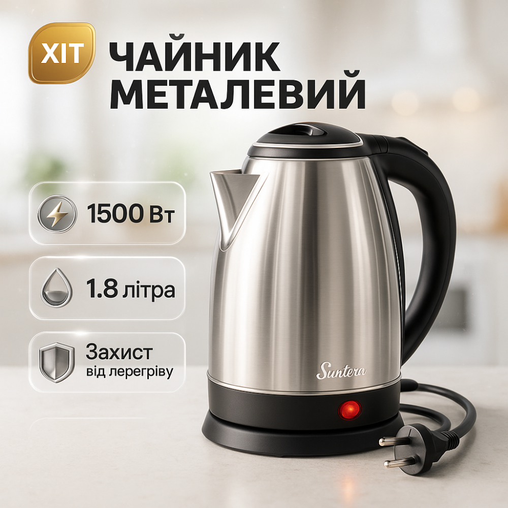Якісний домашній чайник Suntera EKB-301 1500 Вт, Електрочайник з індикатором включення UM-80 Львів - фото 10
