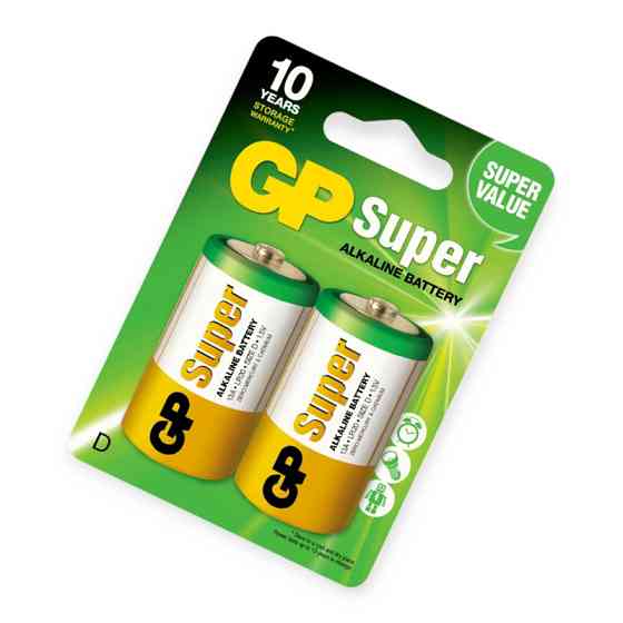 Батарейка тип D лужна 1.5V велика GP Super Alkaline 2шт блістер Мукачево