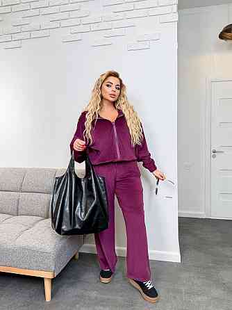 Жіночий теплий костюм-двійка: кофта та штани батал зі стразами велюр спорт на хутрі Марсала, 48/50 Одеса