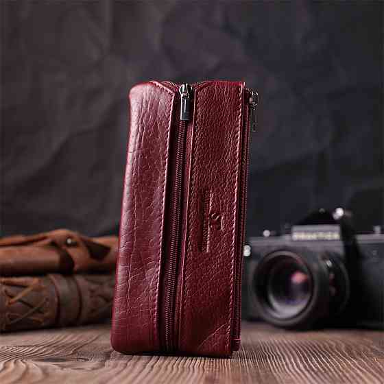 Шкіряна ключниця на блискавці ST Leather 22558 Бордовий Київ