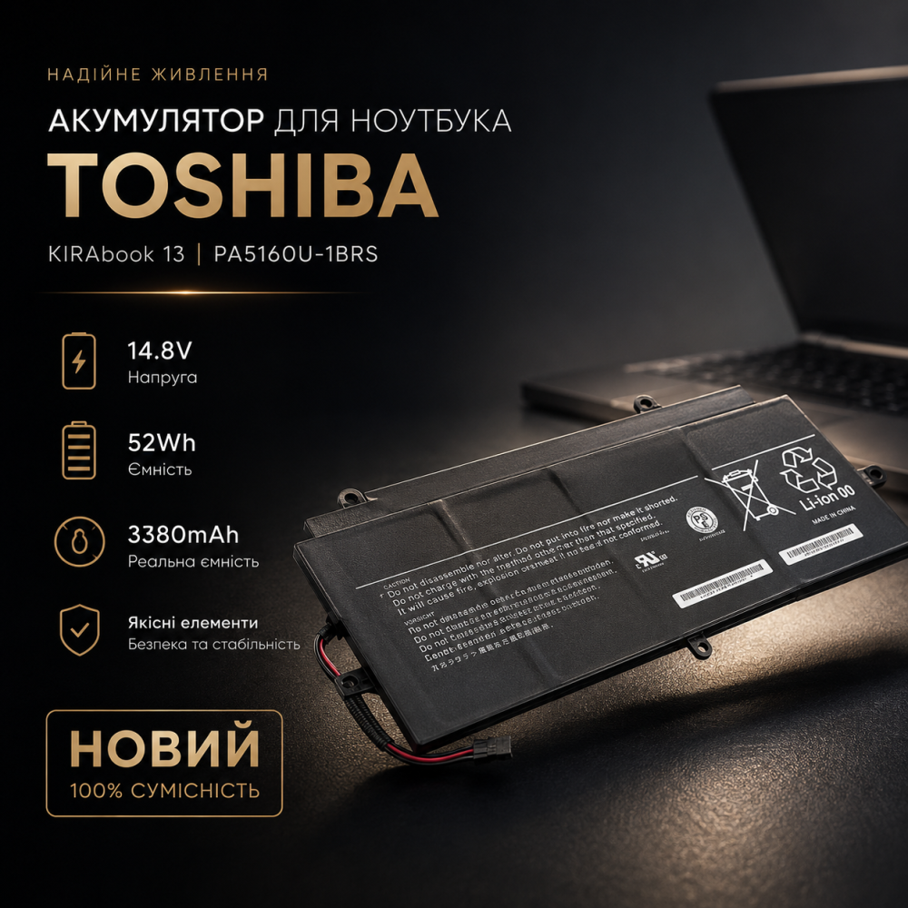 Акумулятор для ноутбука Toshiba KIRAbook 13 PA5160U-1BRS 14.8V 52Wh 3380mAh Eleskylaptop Новий Київ - фото 1