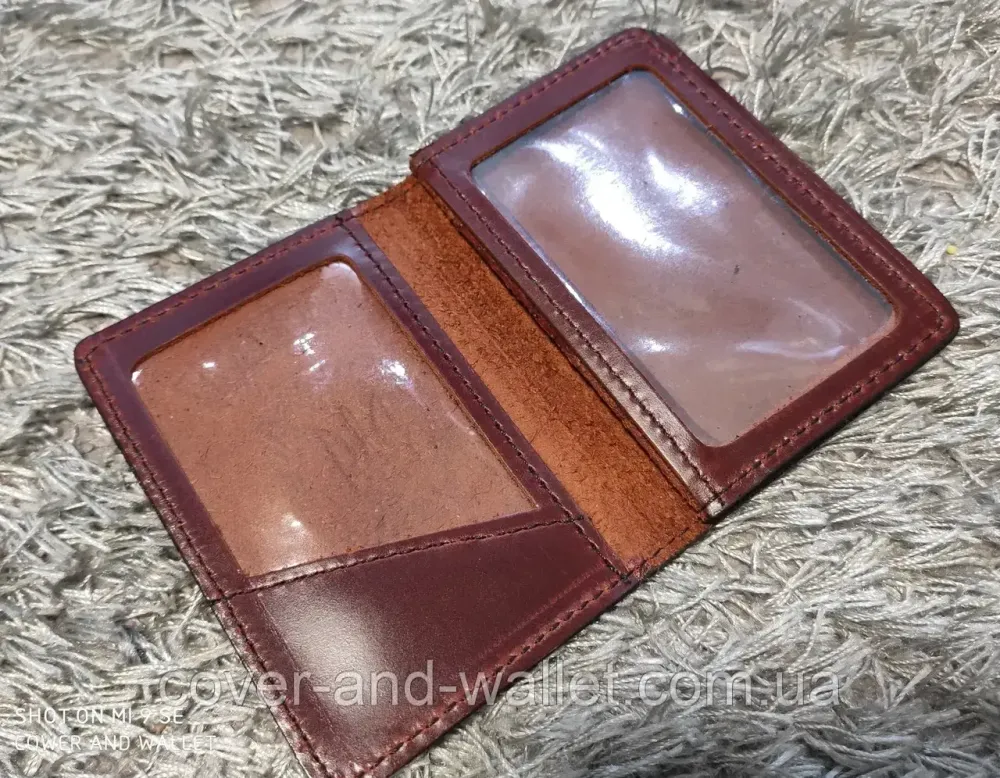 Шкіряна обкладинка на ID паспорт і авто права з додатковим клапаном Бордовий Київ - фото 9