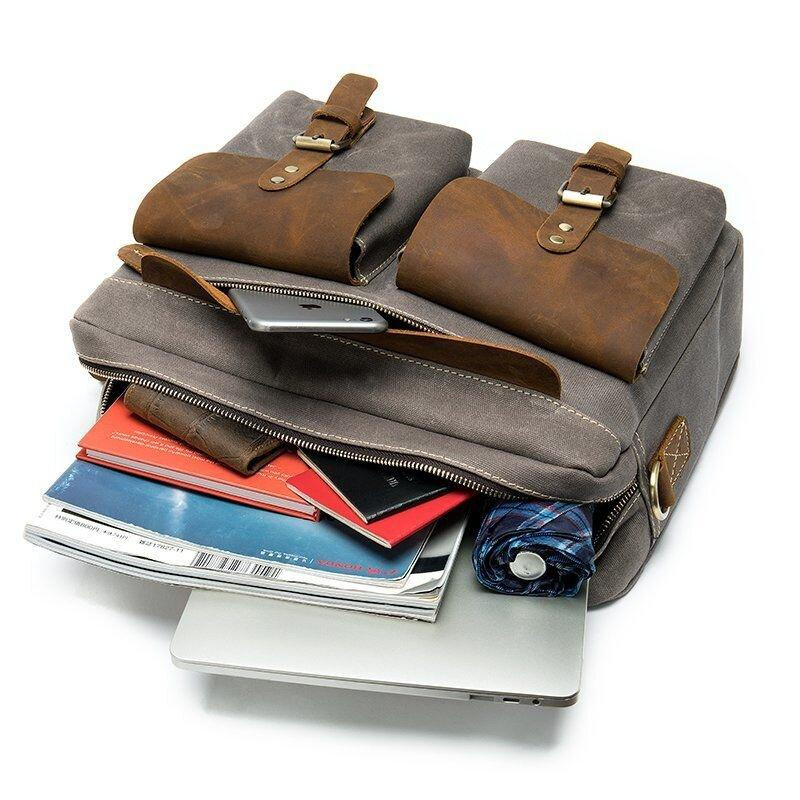 Сумка-портфель чоловіча текстильна з шкіряними вставками Vintage 20001 Сіра Київ - фото 9