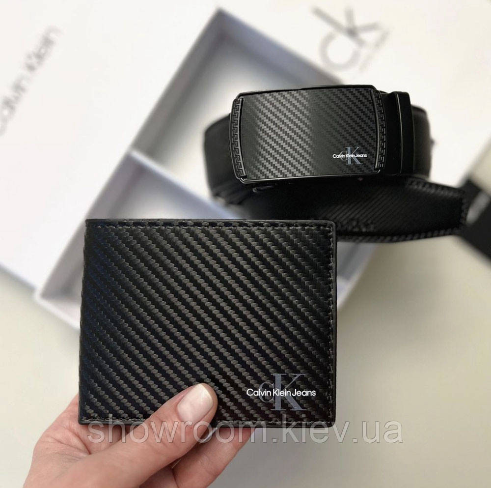 Чоловічий подарунковий набір ремінь та портмоне (489-1) Carbon Київ - фото 4