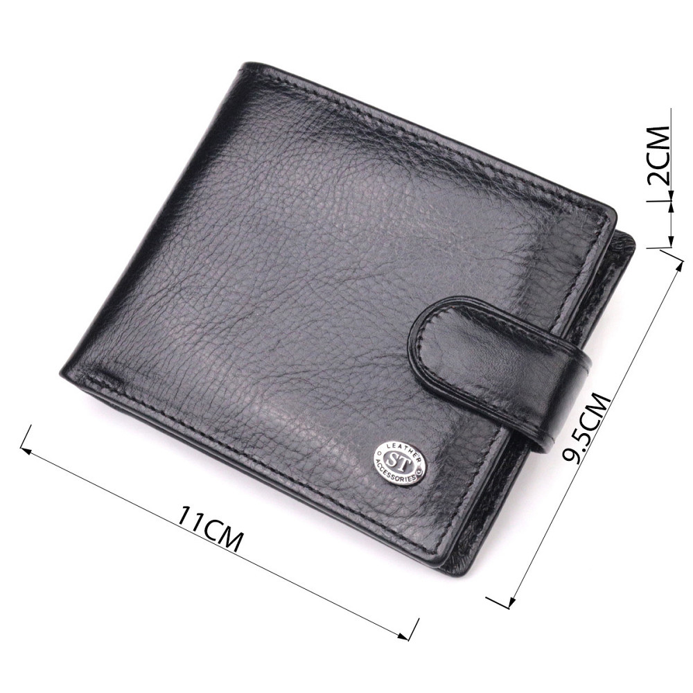 Мужской бумажник из натуральной гладкой кожи в два сложения ST Leather 19409 Черный Киев - изображение 3