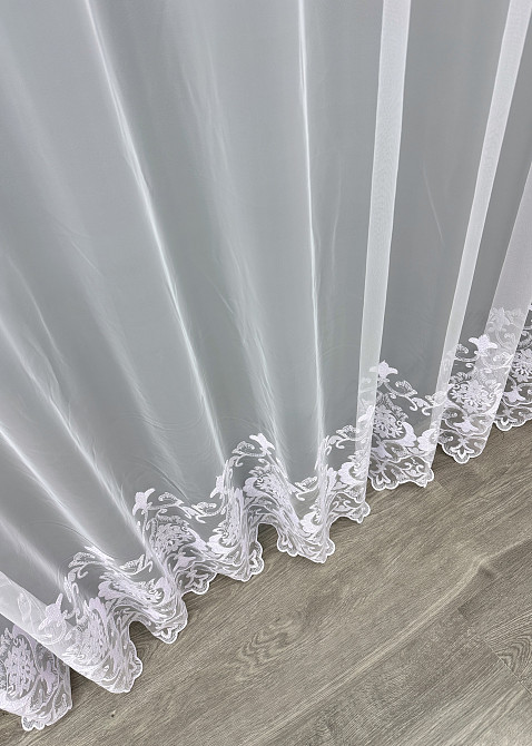 Тюль фатин с вышивкой цвет белый 1820т Киев - изображение 7