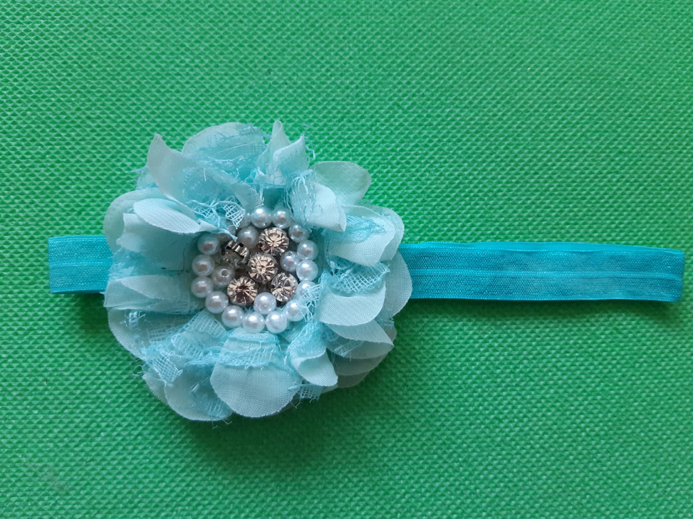 Детская повязка с жемчугом светло-голубая - размер цветка 8см, размер универсальный (на резинке) Киев - изображение 2