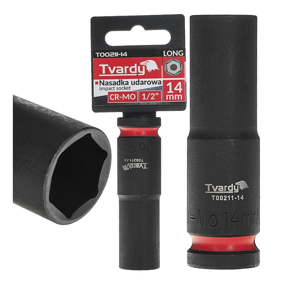 Головка ударна "Tvardy" з хром-молібденової сталі (Cr-Mo)  1/2"  6-гранна довга 14 мм Київ - фото 2