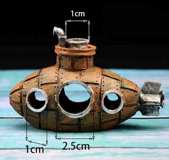 Декор для акваріума "Затонувший підводний човен" - розмір 13*9*6 см, червоний,смола, акваріумний декор Київ