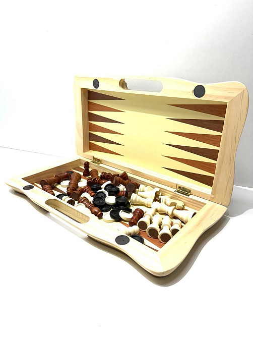 Шахи набір 3 в 1 нарди шашки дерев'яна дошка (TD202325) Чернигов - изображение 2