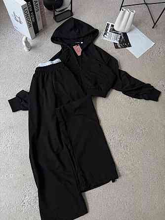 Жіночий прогулянковий костюм-двійка: кофта на блискавці та штани двонитка люкс + турецька рибана Чорний, 46/48 Одеса