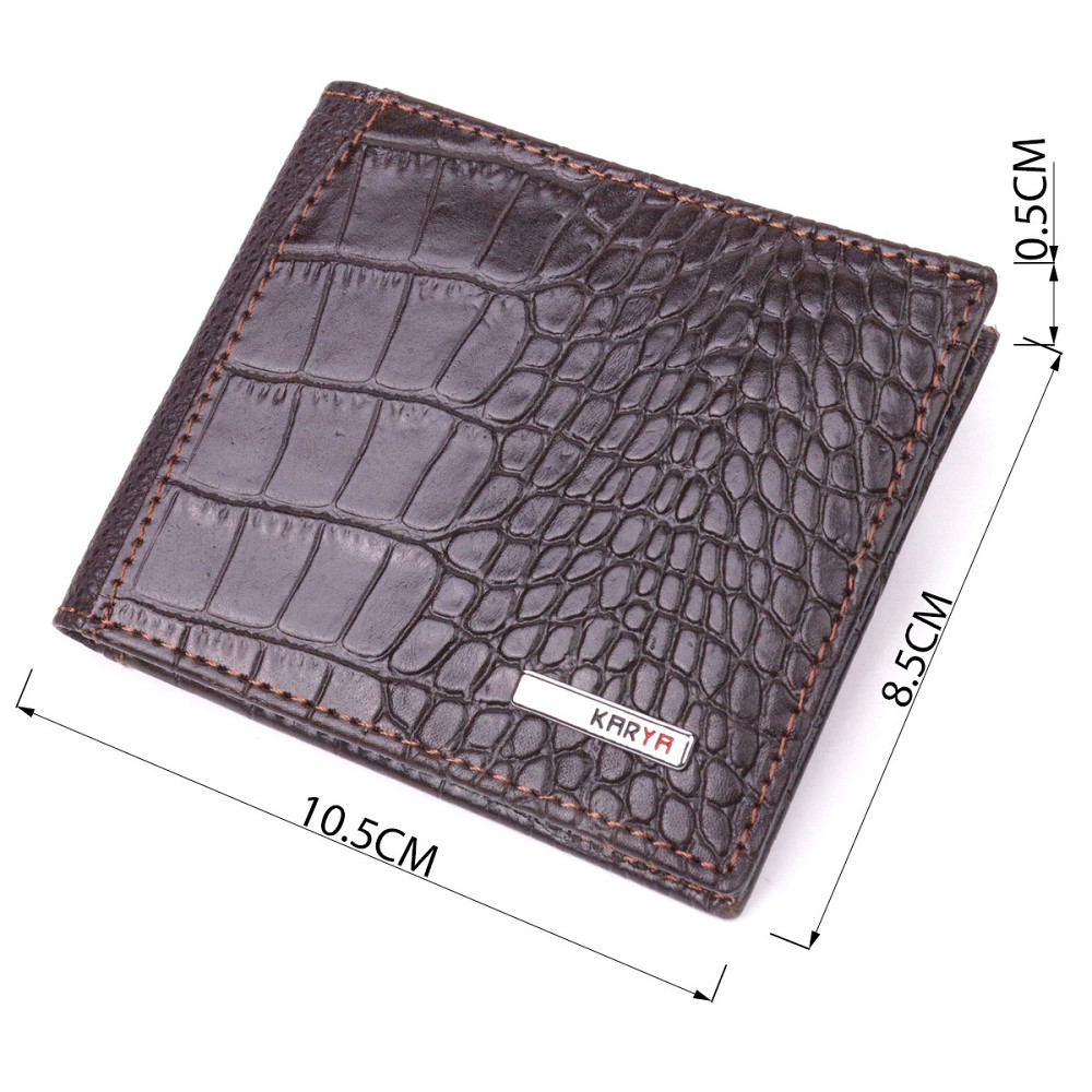 Фактурний чоловічий затиск із монетницею з натуральної шкіри з тисненням під крокодила KARYA 21405 Коричневий Київ - фото 3