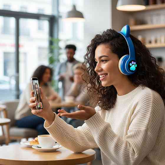 Бездротові навушники з котячими вушками, VZV-23M, Сині / Дитячі Bluetooth навушники з мікрофоном Київ