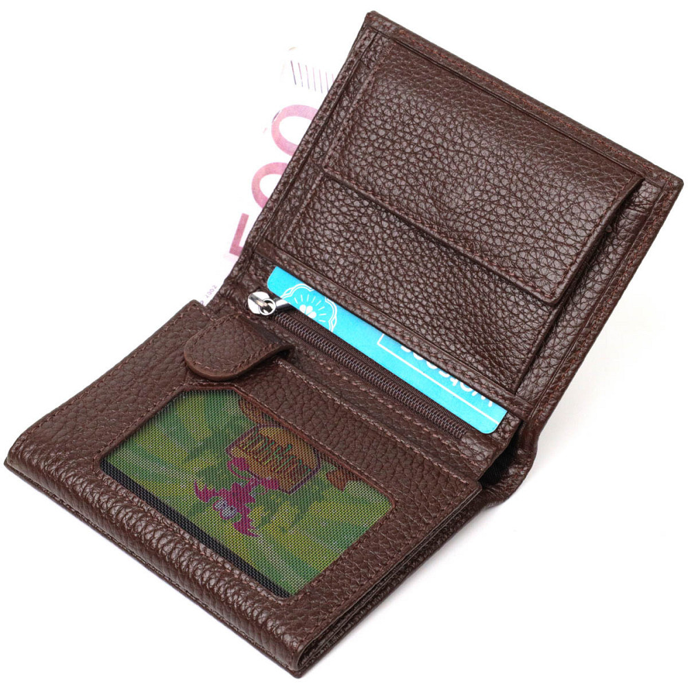 Компактный мужской бумажник из натуральной зернистой кожи без застежки BOND 21989 Коричневый Киев - изображение 3