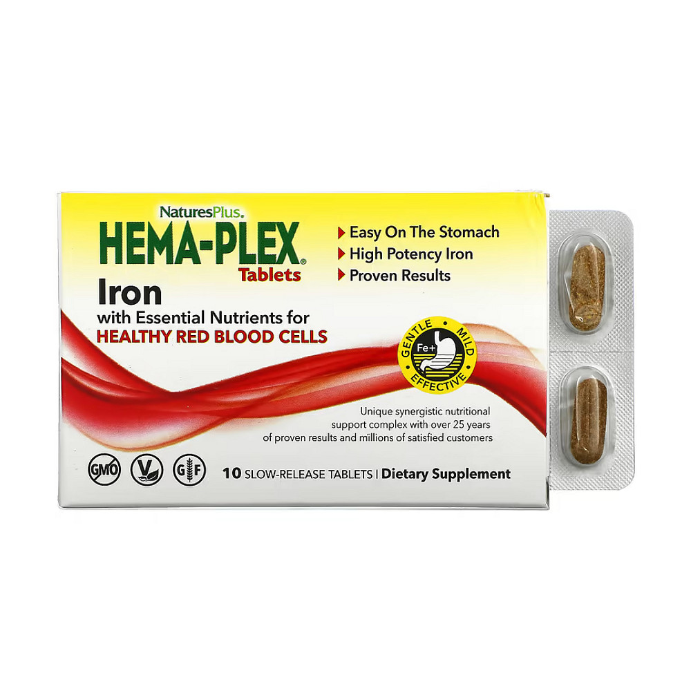Залізо з вітамінами Nature's Plus Hema-Plex 10 таблеток Луцьк - фото 1